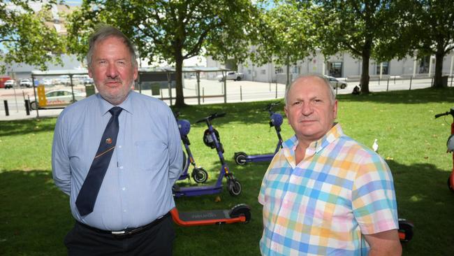 Hobart City Councillors Jeff Briscoe and Marti Zucco. Picture: Kenji Sato