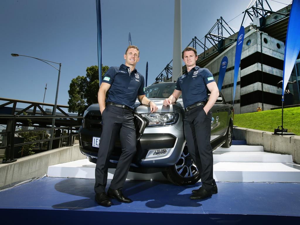 The Geelong Cats make a major announcement with Ford, Captain Joel Selwood and Patrick Dangerfield. Picture:Andrew Tauber