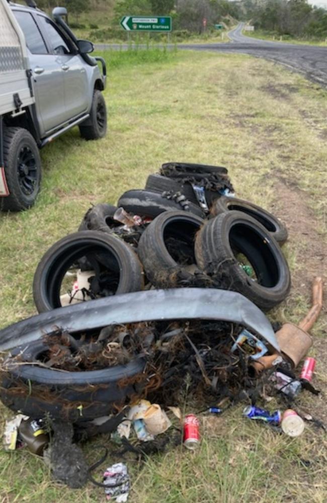 Hoons leave discarded tyres and vandalise property at the Mount Glorious T Junction almost every weekend.