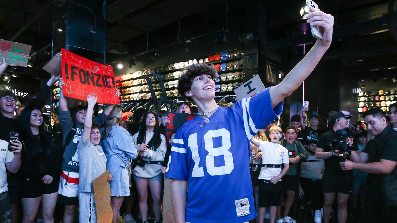 TikTok star Fonzie makes a guest appearance at the Culture Kings store in the Sydney CBD. Picture: Gaye Gerard