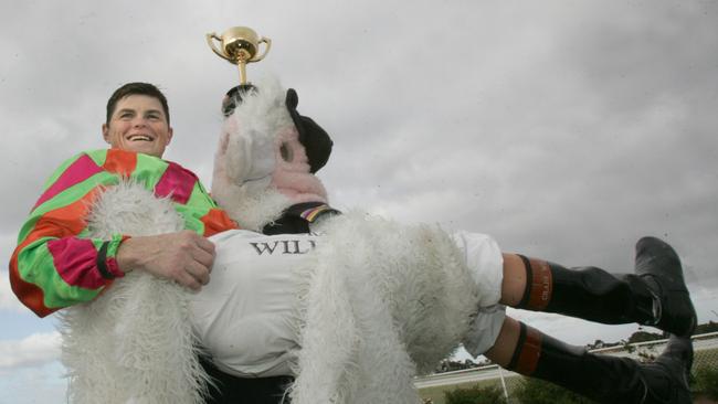 Geelong Cup 2006 winner Mandela jockey Craig Williams celebrates
