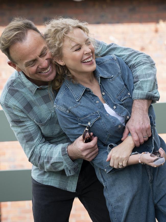 Kylie Minogue and Jason Donovan back on the Neighbours set.