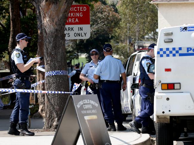 Police have been conducting interviews at the scene at The Corner McCafe next to the Royal Prince Alfred Hospital in Camperdown. Picture: Jonathan Ng