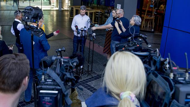 HelpStreet CEO Kris Bunker addressing media at a press conference regarding the situation at Earle Haven nursing home. Picture: Jerad Williams