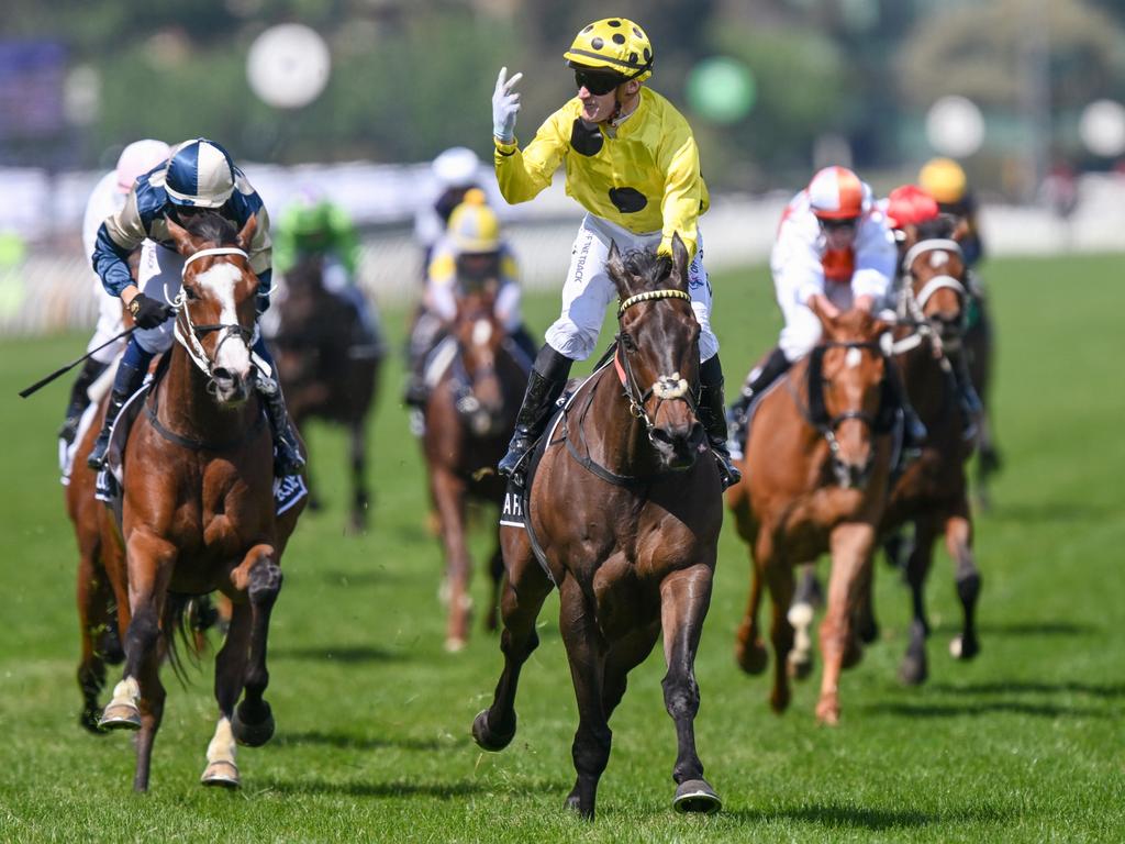 Without A Fight, ridden by Mark Zahra, did not feature in Mark Knight’s cartoon but won the Lexus Melbourne Cup at Flemington Racecourse on November 7. Picture: Morgan Hancock/Racing Photos via Getty Images