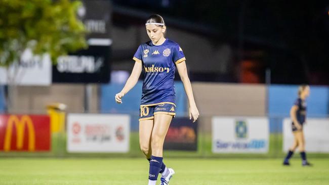 Hellenic star Sophia Makrylos has proven herself yet again in the 2023 NT Football Women's Premier League. Picture: Daniel Abrantes