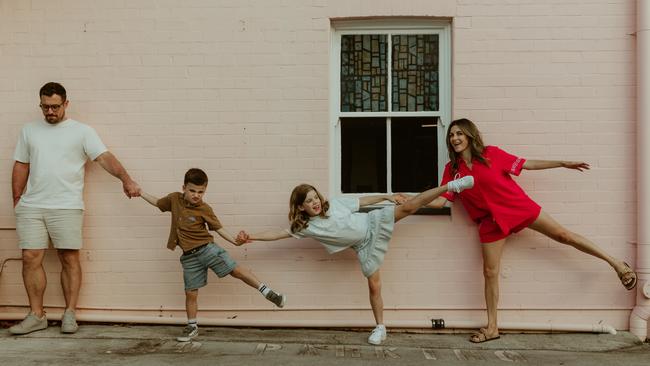 Entrepreneur Verity Tuck with her husband, Mike Fraser, and children Gracie and Monty. Picture: Supplied