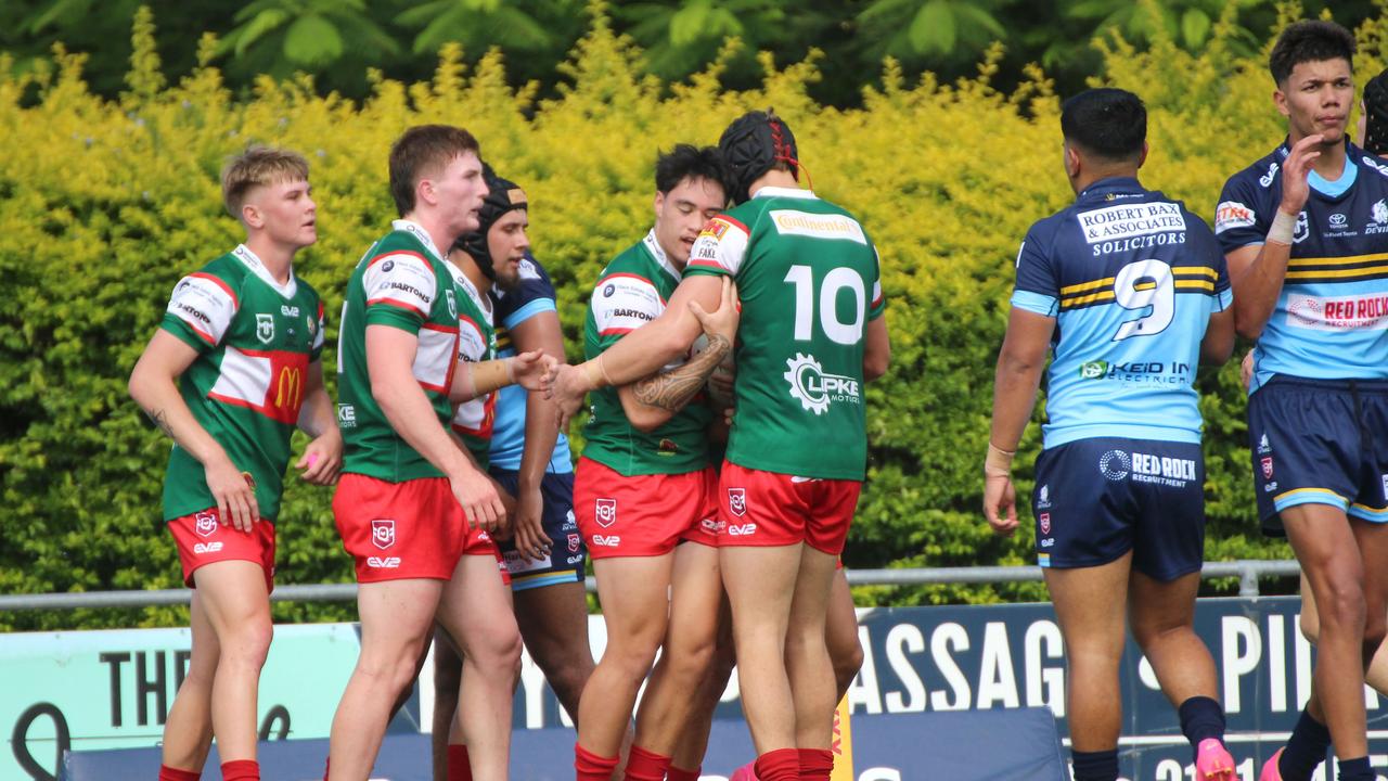 Kylem Vunipola after scoring for the Wynnum Manly Seagulls.