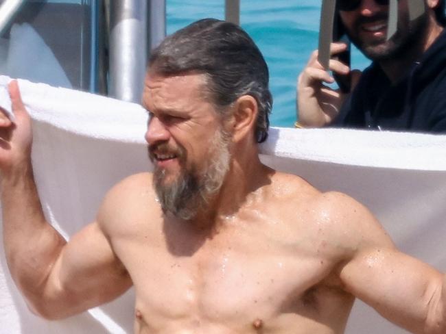 ONE TIME WEB USE FOR NEWS.COM.AU ONLY - FEES APPLY -  Matt Damon makes a Splash!Matt Damon with family and friends enjoying a boat tour around Favignana on his day off by the filming Odyssey scenes. Pictured April 12thEXCLUSIVE12 April 2025ÃÂ©MEDIA-MODE.COM