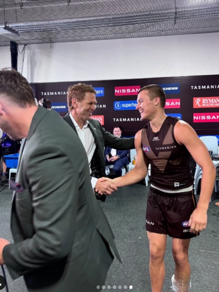 Kane Cornes and his man Jack Ginnivan. Photo: Hawthorn, Instagram.