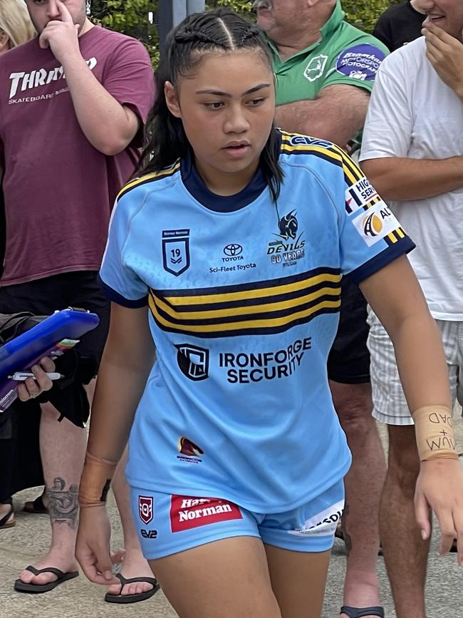 A Norths player enters the field ahead of the Harvey 19s today.