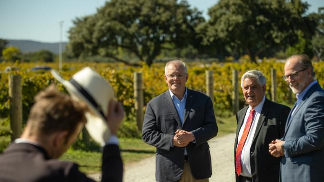 Dip your hat to the Prime Minister: Scott Morrison at Sandalford Wines in Hasluck. Picture: Jason Edwards