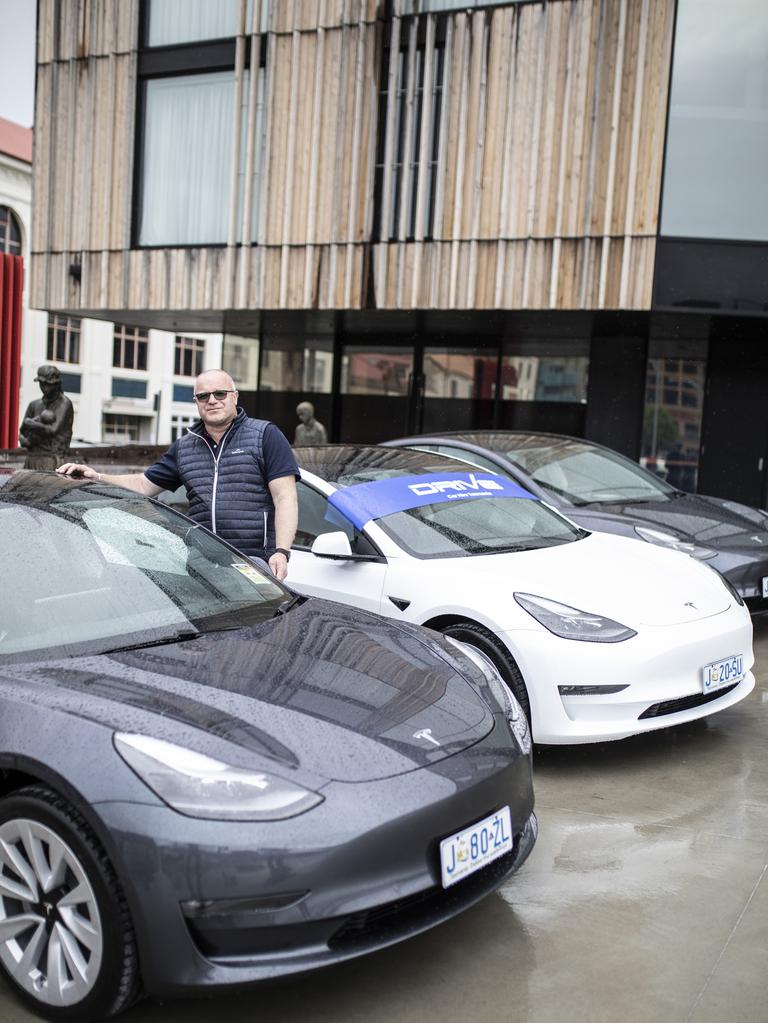 Drive Car Hire will have three Tesla Model 3s in their hire fleet. Photograph shows Operations Manager Andrew Hazelwood. Picture Eddie Safarik