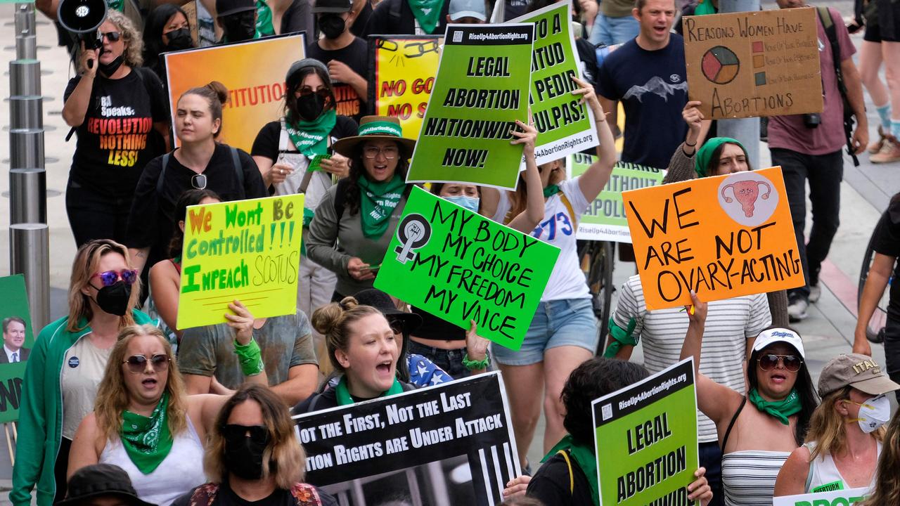 Abortion rights activists demonstrate in support of women’s rights in Santa Monica, California. Picture: Ringo Chiu/AFP