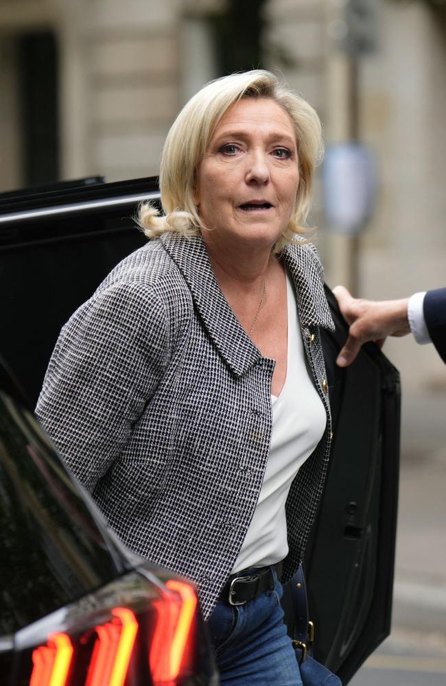 French Rassemblement National (RN) far-right party's leader Marine Le Pen arrives at the far-right Rassemblement National (RN) party headquarters in Paris on July 8. Picture: AFP