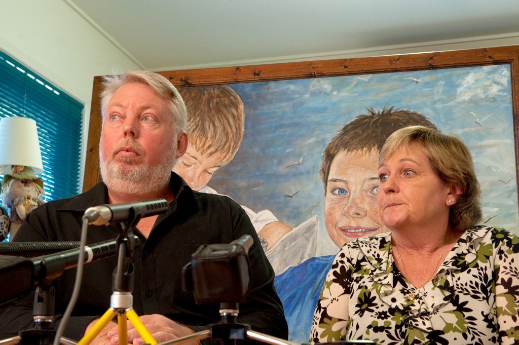 Bruce and Denise Morcombe hold a press conferenece to discuss the possible funeral of their son, Daniel. . Picture: Warren Lynam