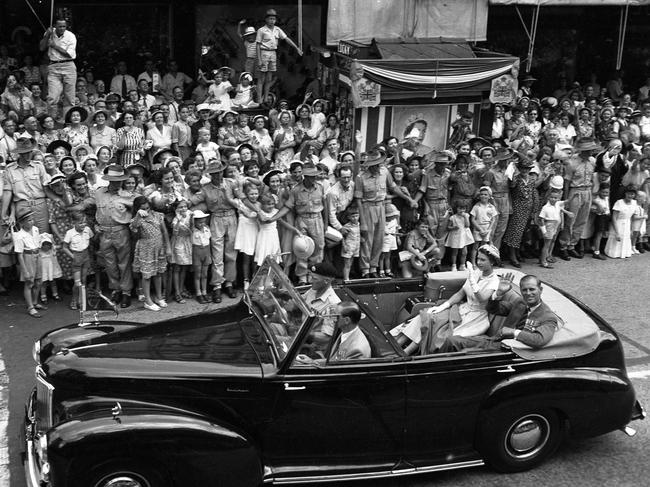 Queen Elizabeth II and Prince Philip arrive at City Hall, Brisbane, on March 17, 1954. Picture: The Courier-Mail