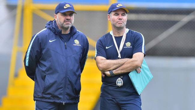 Australia head coach, Ange Postecoglou, left, and his assistant Ante Milicic