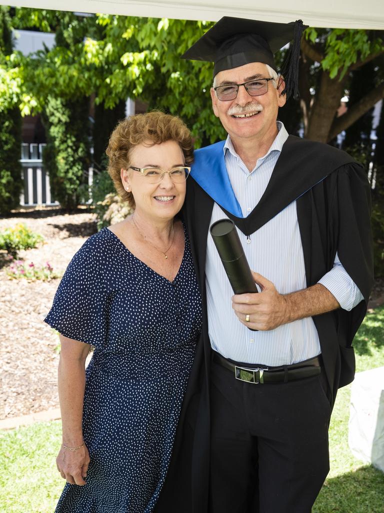 Pieter Van der Linde celebrates his graduation with Anna Van der Linde at the UniSQ graduation ceremony at Empire Theatres, Wednesday, December 14, 2022.