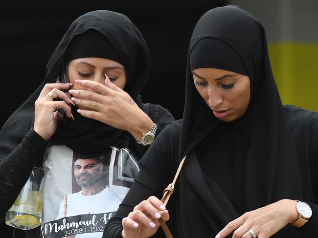 Mourner's leave after the funeral of Mahmoud 'Mick' Hawi at the Fatima Al-Zahra Masjid (mosque) in Arncliffe, Sydney, Thursday, February 22, 2018. (AAP Image/POOL) NO ARCHIVING