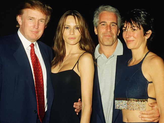 From left, American real estate developer Donald Trump and his girlfriend (and future wife), former model Melania Knauss, financier (and future convicted sex offender) Jeffrey Epstein, and British socialite Ghislaine Maxwell pose together at the Mar-a-Lago club, Palm Beach, Florida, February 12, 2000. (Photo by Davidoff Studios/Getty Images)