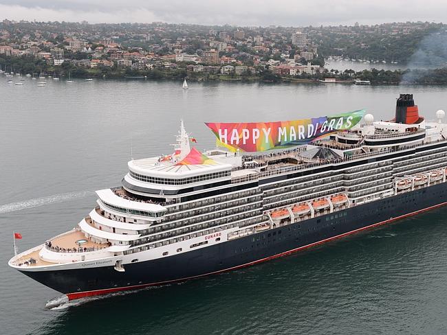 Cunard’s tribute to Sydney’s Mardi Gras Festival included a drag queen on the bow, a gian