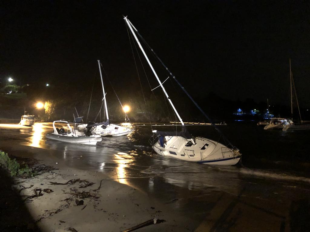 Boats beached at Little Manly on Tuesday, June 4. Picture: Julie Cross