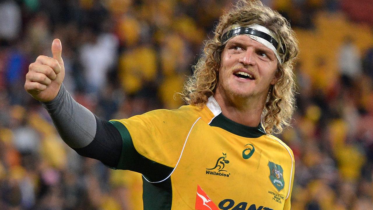 Nick Cummins of the Wallabies celebrates victory over France at Suncorp Stadium in 2014.
