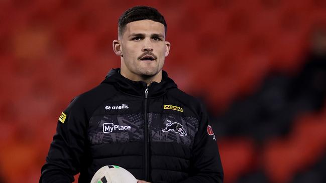 PENRITH, AUSTRALIA - SEPTEMBER 13: Nathan Cleary of the Panthers inspects the field ahead of the NRL Qualifying Final match between Penrith Panthers and Sydney Roosters at BlueBet Stadium on September 13, 2024 in Penrith, Australia. (Photo by Cameron Spencer/Getty Images)