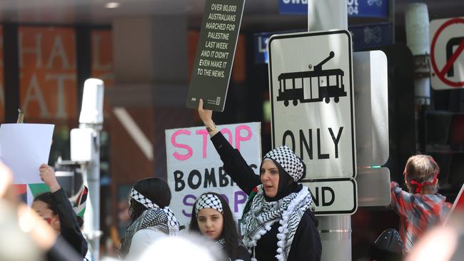 Pro-Palestine rally at the State Library of Victoria. Picture: Brendan Beckett