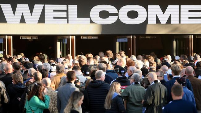 Fans queue to enter the MCC members before the Collingwood v GWS preliminary final. Picture: Quinn Rooney/Getty Images