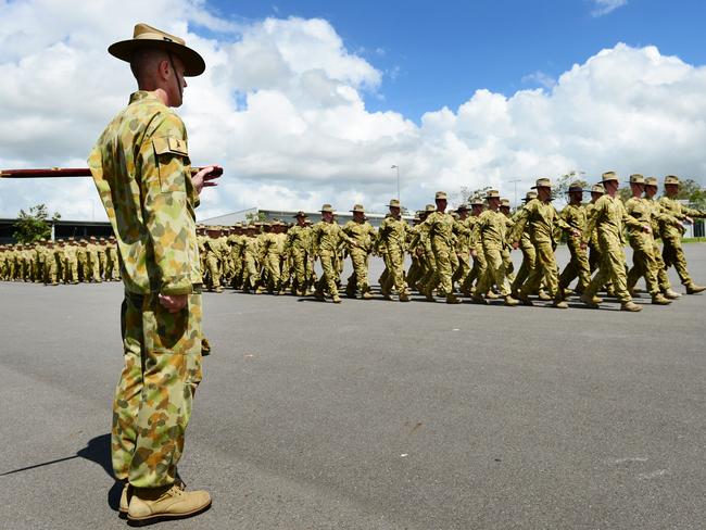 Australian Defence Force personnel from FSU-8 line up for a farewell parade at RAAF Base Amberley before leaving for Afghanistan. Photo: David Nielsen / The Queensland Times