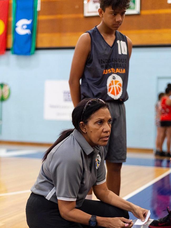 Damabila boys coach Leeann Mick-Ramsamy coached her team over the phone to a win in the inaugural Indigenous Community Basketball League final. Picture: Celina Whan