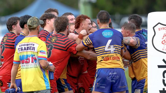 Tempers flared as the match wore on. Picture: DC Sports Photography