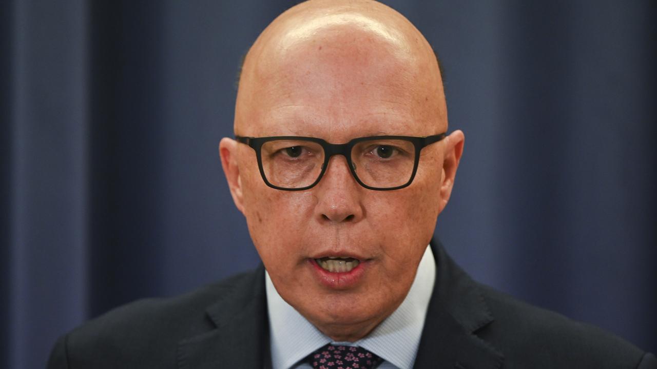 Peter Dutton addresses the media at Parliament House in Canberra. Picture: NCA NewsWire / Martin Ollman