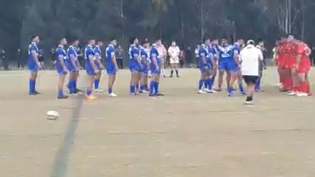 Action from the Tonga vs. Samoa rugby league match at Federation Forest in Mt Druitt on October 5, before the brawl broke out.