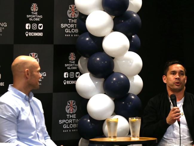 Gary Ablett Jr and Mathew Stokes at an event in September. Picture: Mike Dugdale.