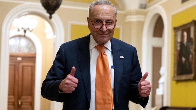 Democrat Senate majority leader Chuck Schumer gives the thumbs up after voting on the continuing resolution passed by the house on Saturday. Picture: AFP