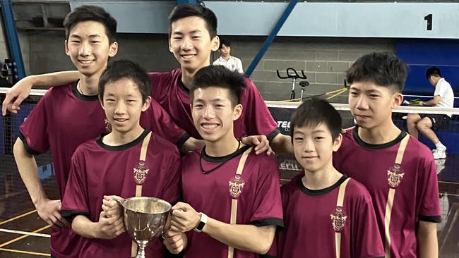 Haileybury’s winning badminton team. From L-R, Kevin Dai, Mike Gao, Arvin Jiao, Evan Rusli, Jason Gao, Erik Rusli. Picture: Supplied.