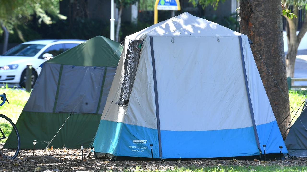 Tent city in Musgrave Park, South Brisbane. Picture, John Gass