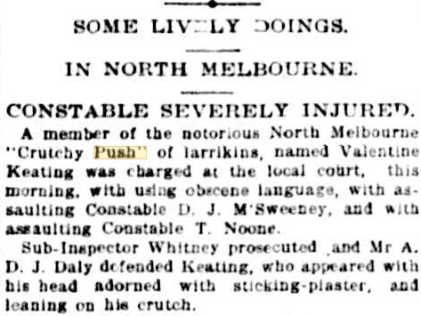 This February 17, 1902 article from the Herald report’s Keatings assault on Constables McSweeney and Noone. Picture: National Library of Australia Trove collection