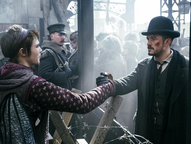 Cara Delevingne plays Vignette Stonemoss and Orlando Bloom plays Detective Inspector Rycroft Philostrate in Amazon Prime fantasy series, Carnival Row. Picture: Jan Thijs/Amazon Prime