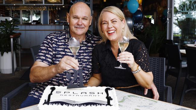 Splash restaurant on the Cairns Esplanade has celebrated 21 years of serving delicious seafood caught in Far North Queensland waters paired with Australian wines. Splash seafood restaurant owners Malcolm and Megan McKay celebrate their restaurant's 21st birthday with a special cake. Picture: Brendan Radke