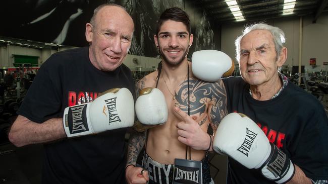 Barry Nolan and Ron Simpson training with Michael Zerafa in 2018. Picture: Jay Town