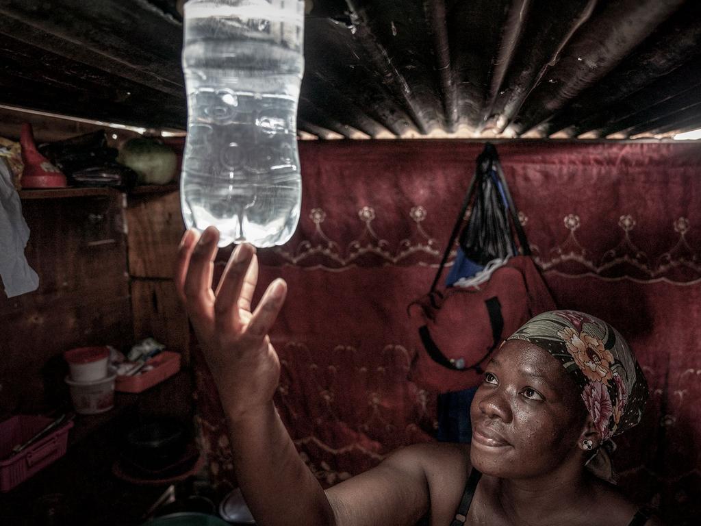 A ‘bottle globe’ in the roof of a shack in Olievenhoutbosch. Picture: AFP