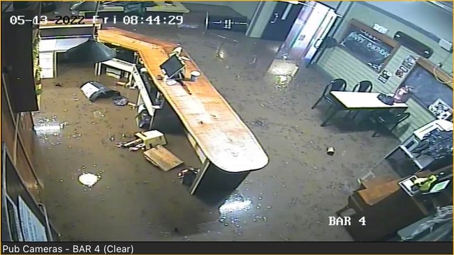 Inside a flooded The Old Britannia pub at Laidley. Picture: Ryan Beaumont