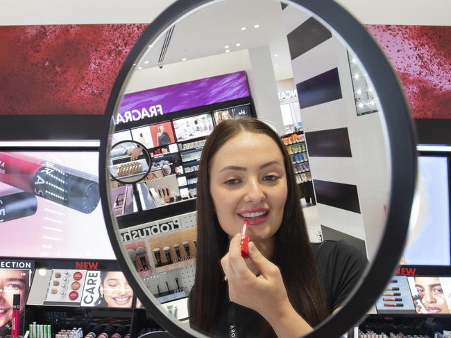 New Sephora store at Westfield Marion - Senior beauty advisor Jess  Van - Boxel tries some of the merchandise. 15th October 2024. Picture: Brett Hartwig