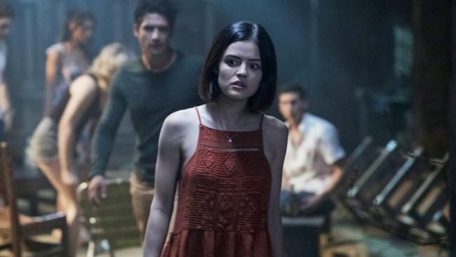 (Center) LUCY HALE and TYLER POSEY lead the cast of "Truth or Dare," a supernatural thriller from Blumhouse Productions. A harmless game of "Truth or Dare" among friends turns deadly when someone—or something—begins to punish those who tell a lie—or refuse the dare.