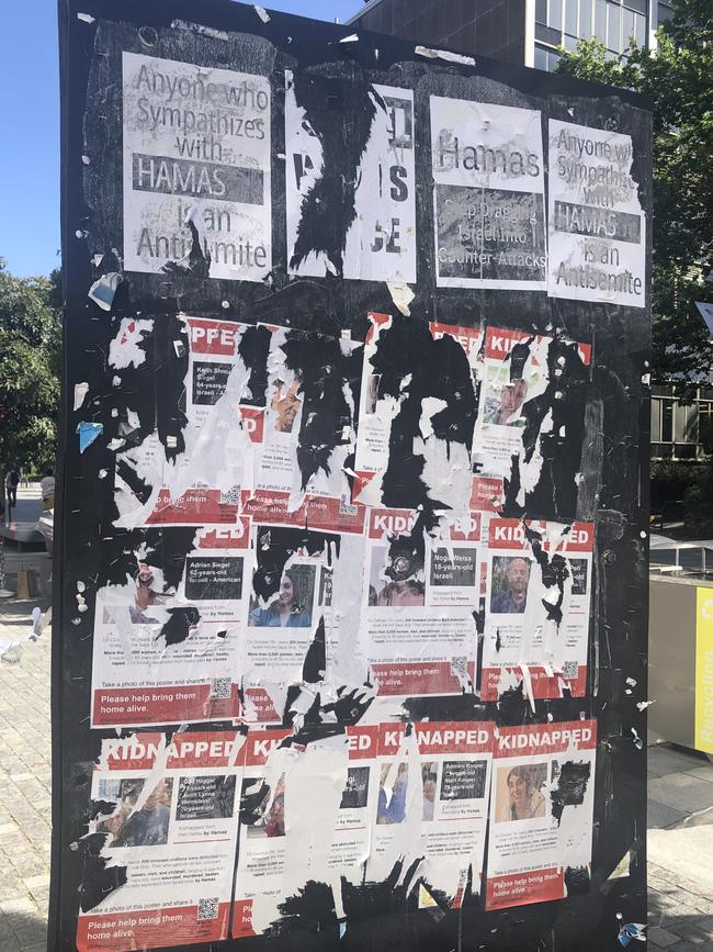 Posters of missing Israeli hostages have been vandalised at Sydney University.