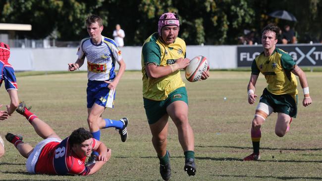 Action galleries of the junior rugby union grand finals, match played at Surfers Paradise Home Ground. Surfers Paradise Dolphins Vs Bond pirates under 18s division. Surfers Player 8 Jat White. Picture Mike Batterham
